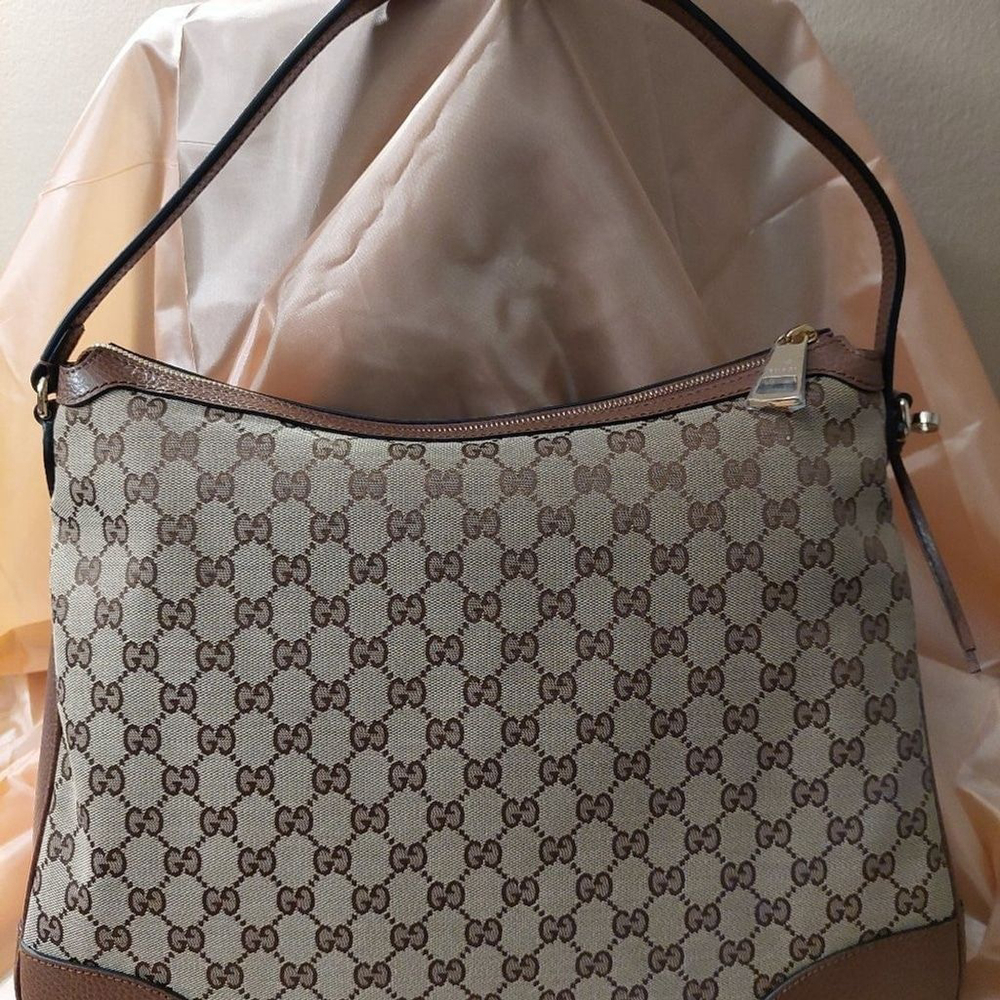 GUCCI GG Bree Hobo Brown Leather & Canvas New Authentic